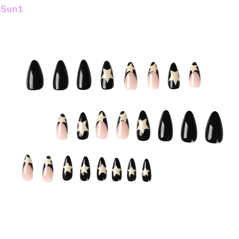 Hộp 24 Móng Tay Giả Y2k Dạng Nhấn Hình Ngôi Sao Có Độ Che Phủ Tốt