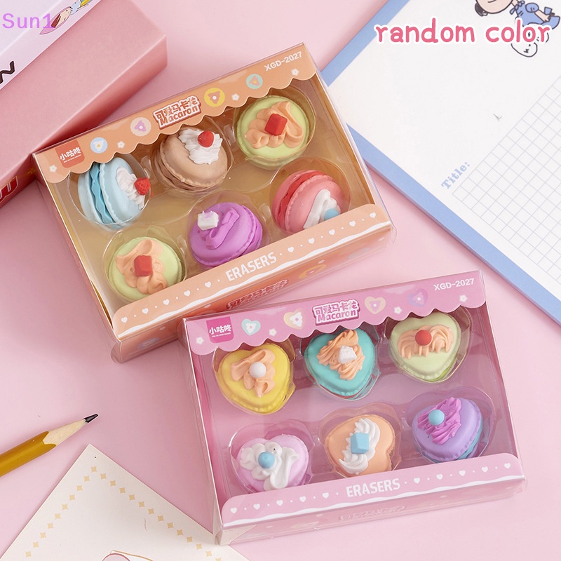 Set 6 Gôm Tẩy Hình Bánh Macaron Dễ Thương Dành Cho Học Sinh