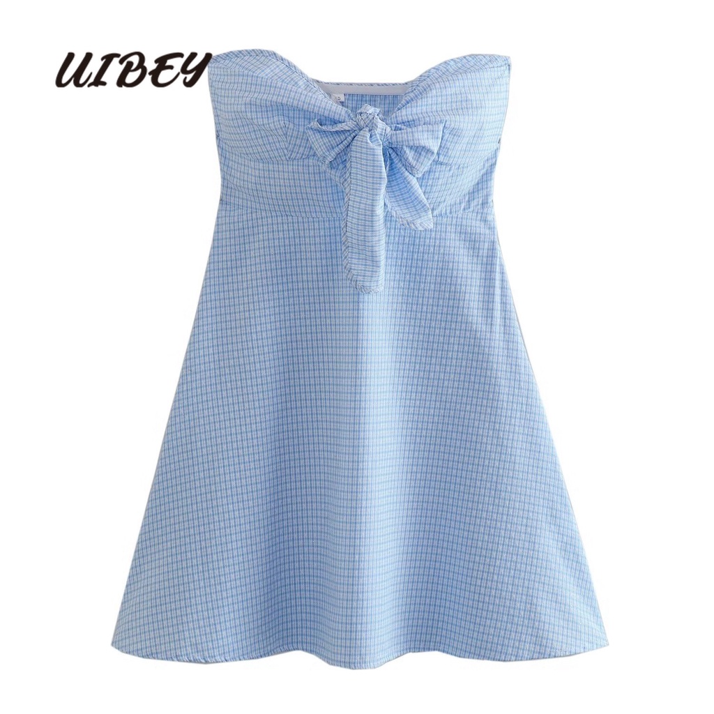 Uibey Đầm Lưng Cao Họa Tiết Kẻ Sọc Hợp Thời Trang 4332