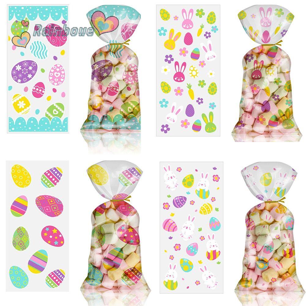 RAINBOW Set 100 Túi Đựng Kẹo Hình Thỏ Phục Sinh Dễ Thương