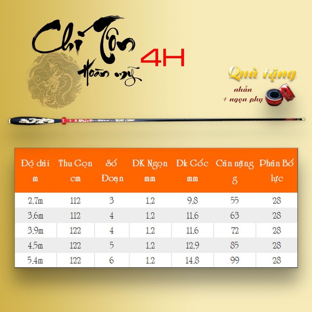 Cần câu đơn câu đài 4H Trí tôn hoàn mỹ carbon Xpipal tặng kèm nhẫn và ngọn phụ túi đựng đẳng cấp CD64 - Đồ Câu Nora