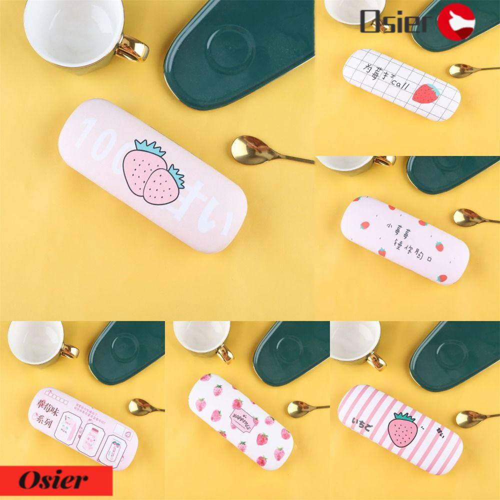 OSIER1 Hộp Đựng Mắt Kính Dạng Nén Bằng PU Họa Tiết Dâu Tây Dễ Mang Theo