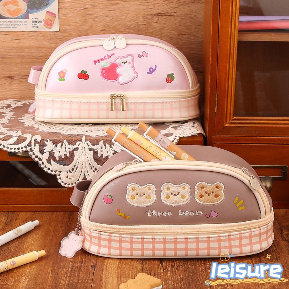 LEISURE Bóp Viết Da PU Hình Gấu Kem Dễ Thương