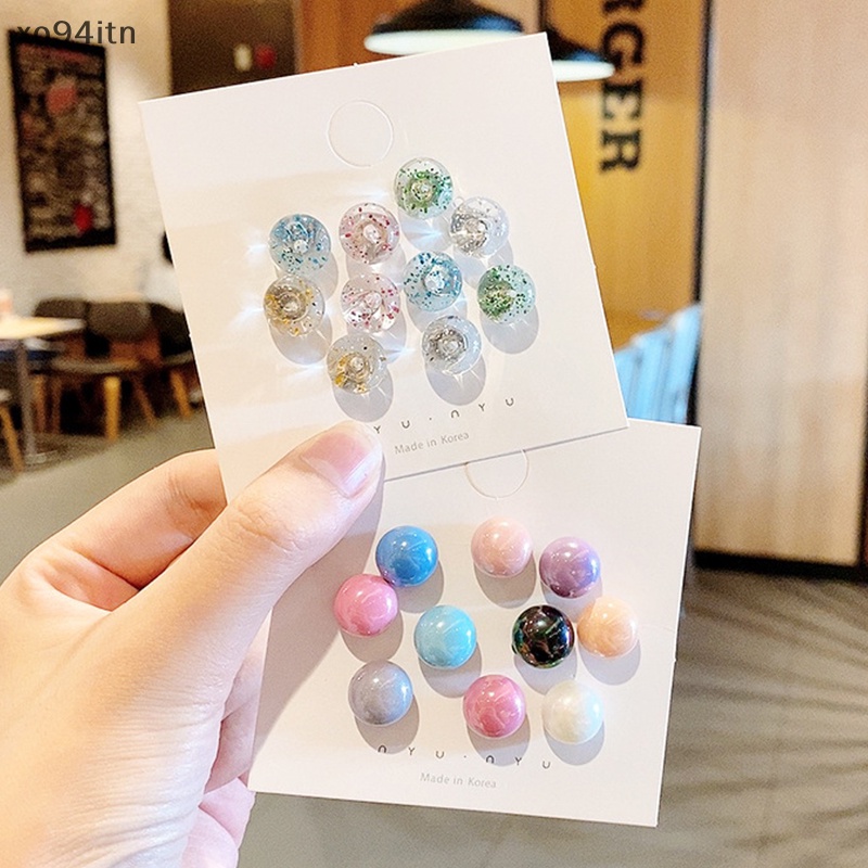 Set 10 Ghim Cài Áo Hình Tròn Đính Ngọc Trai Dễ Thương