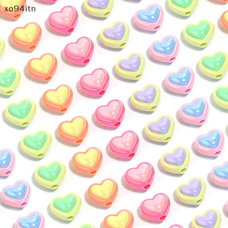 Set 10 Hạt Xỏ Lỗ Hình Trái Tim Nhiều Màu Sắc Làm Trang Sức / Điện Thoại / Vòng Tay Diy