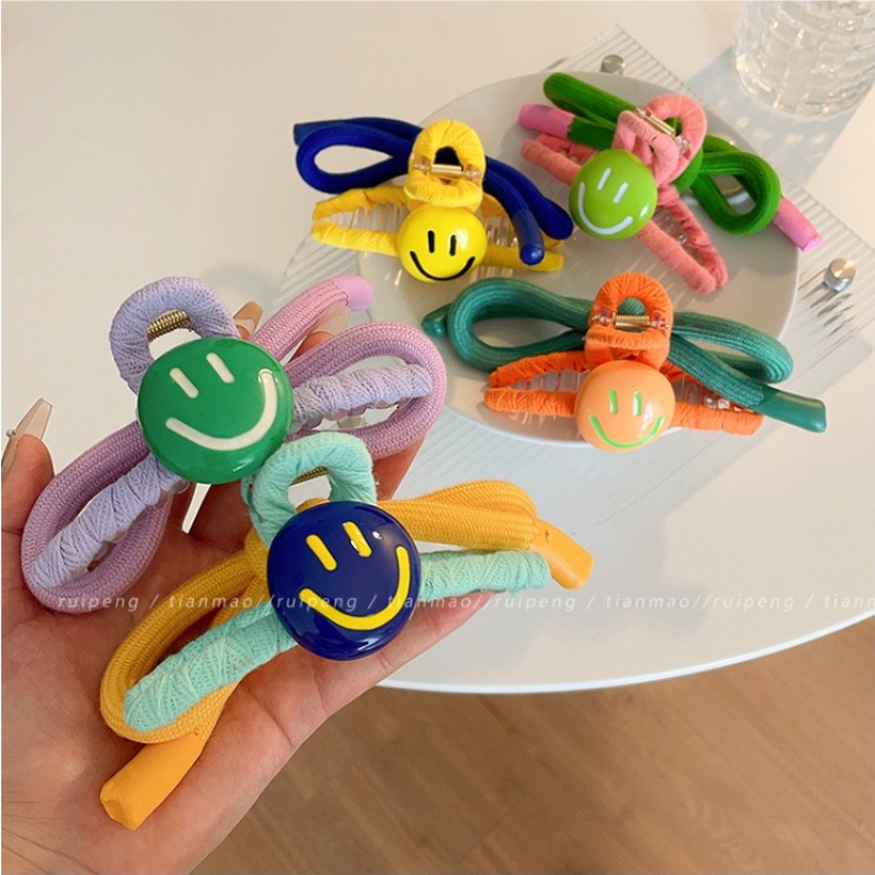 Kẹp Tóc Nơ Lớn Thêu Họa Tiết Mặt Cười Dễ Thương Phong Cách Hàn Quốc Cho Nữ