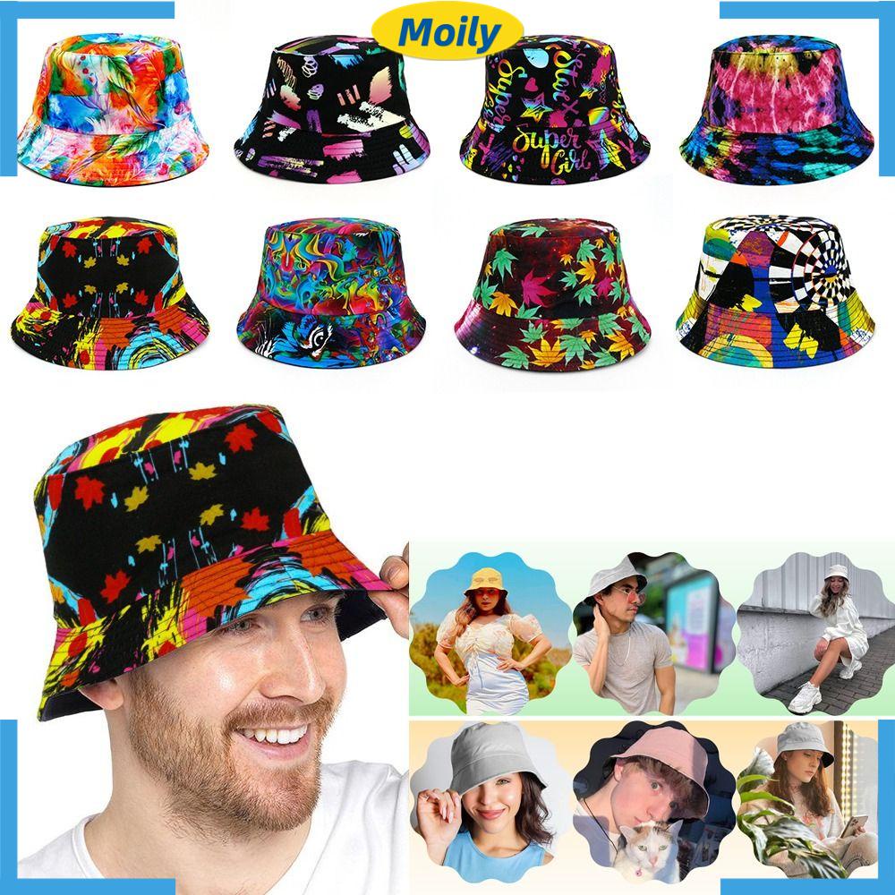 MOILYVN Mũ Tai Bèo Chống Nắng Hai Mặt 56~58CM In Họa Tiết Màu Nhuộm Thời Trang Cho Nữ