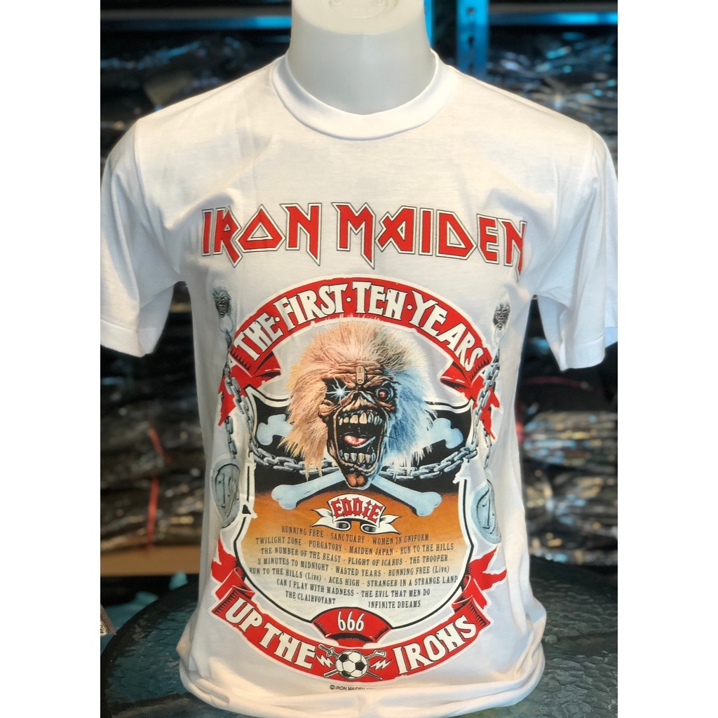 Phong cách tối giản irond maiden white 666 mẫu mới nước ngoài ban nhạc rock áo sơ mi nam t-shirt phong cách cổ điển áo sơ mi, người nổi tiếng
