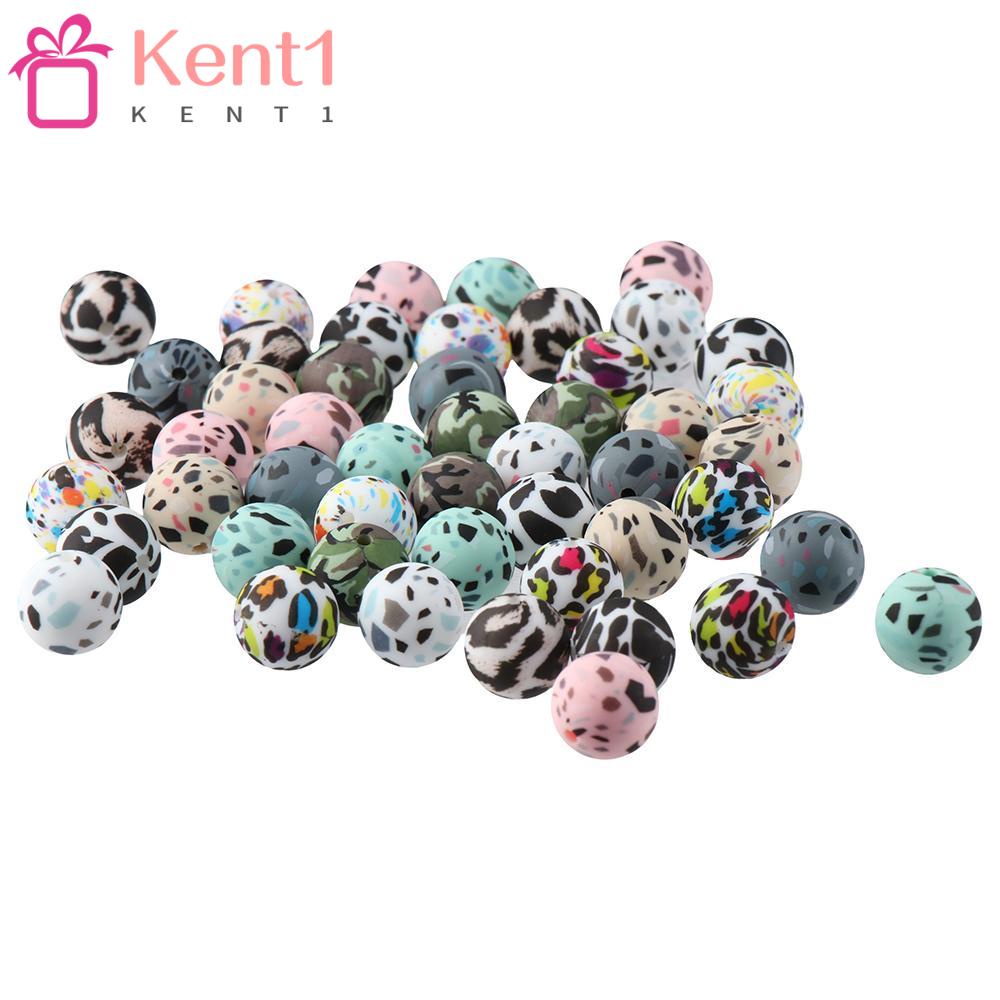 KENT1 Bộ 50 Hạt Xỏ Lỗ Tròn 15mm Họa Tiết Da Báo / Bò Sữa Dùng Để Làm Trang Sức Thủ Công