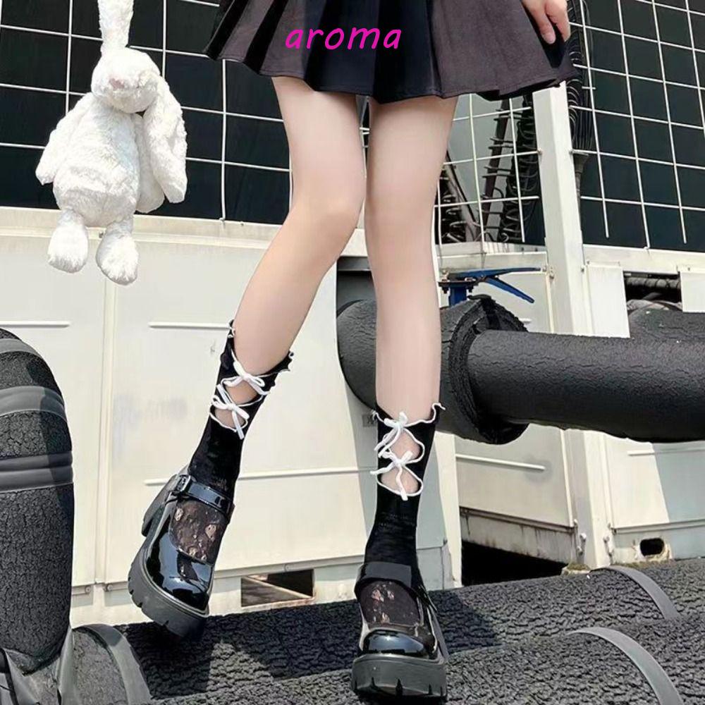 AROMA Tất Lửng Thêu Hoa Đính Nơ Cho Bé Gái