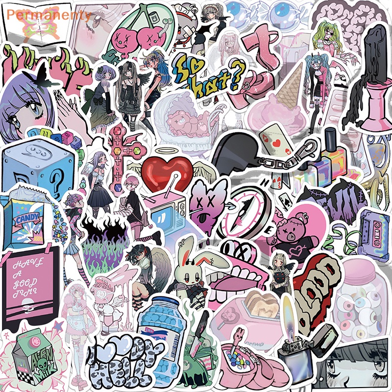 Bộ 60 Sticker Dán Laptop / Xe Hơi / Laptop / Điện Thoại Họa Tiết Hoạt Hình Dễ Thương Y2K Domi Phong Cách Gothic