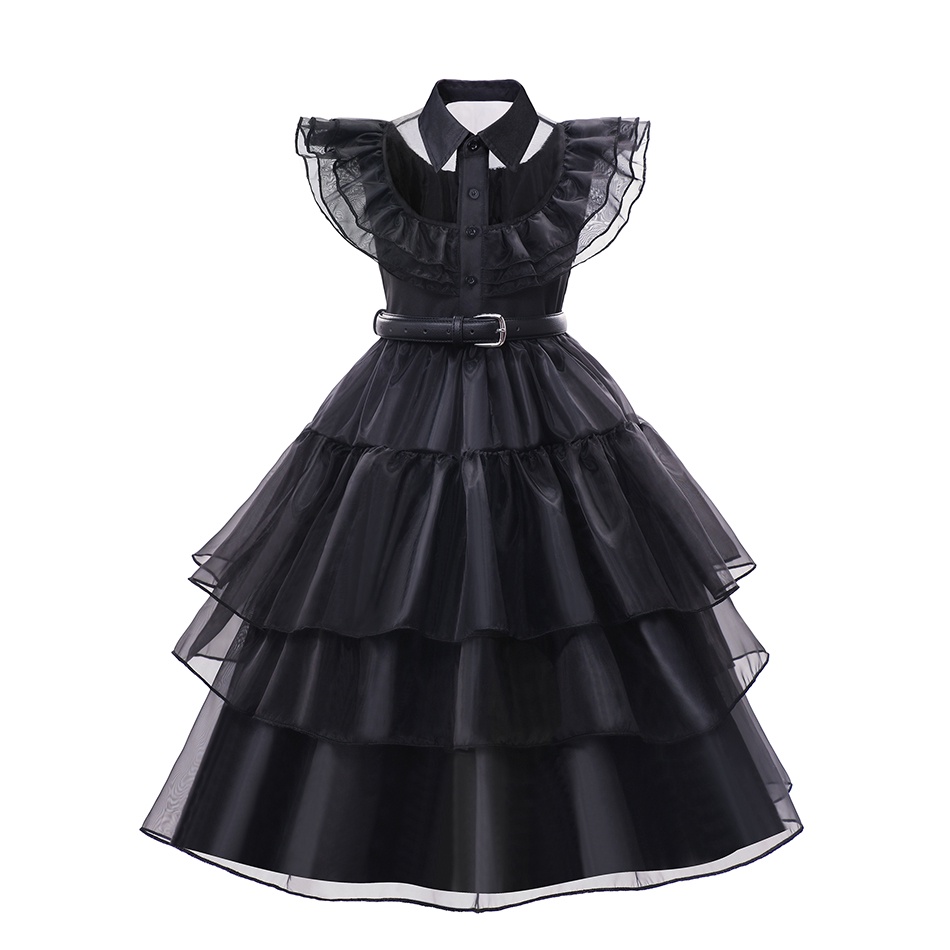 Đầm Hóa Trang Halloween Addams Màu Đen Phong Cách Gothic 2023 Cho Bé Gái E75 3-12 Tuổi