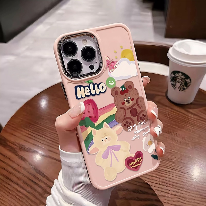 Ốp Điện Thoại Silicon Mềm Chống Sốc Nút Kim Loại Hình Gấu Dễ Thương Cho IPhone 14 13 12 11 Pro Max XS X XR 8 + 7 Plus