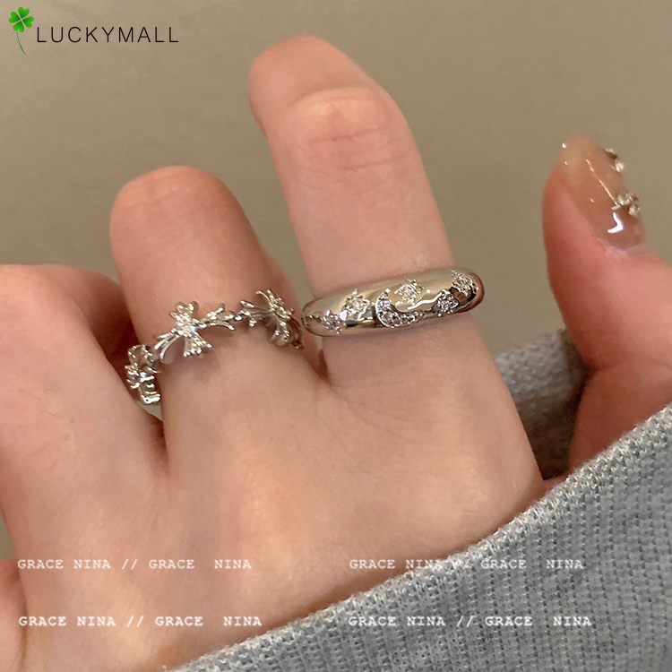 Set 2 Nhẫn Bạc Hàn Quốc Y2k Đính Đá Zircon Thời Trang Cho Nữ