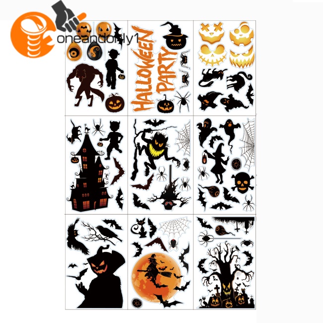 Set 9 Tờ 72 Miếng Đề Can Dán Cửa Kính Trang Trí Halloween