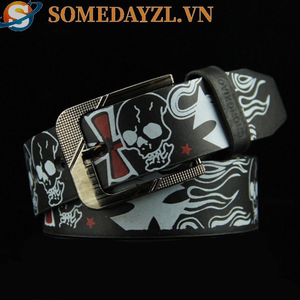 SOMEDAYZL Thắt Lưng Da PU Y2K Y2K Họa Tiết Đầu Lâu Kiểu Vintage Hàn Quốc Dễ Phối Đồ Cho Nam Và Nữ