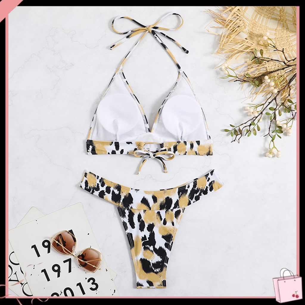 1 Bộ Đồ Bơi Hai Mảnh Cổ Chữ V In Họa Tiết Da Báo Có Mút Đệm Quyến Rũ Dành Cho Nữ