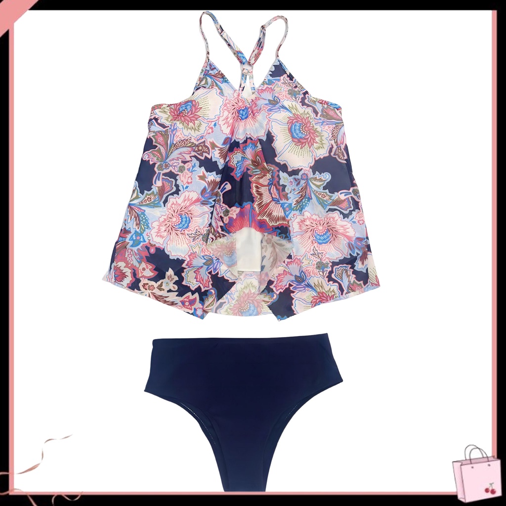 1 Bộ Đồ Bơi Hai Mảnh Bằng Polyester In Hoa Có Đệm Ngực Không Gọng Thoáng Khí Cho Nữ