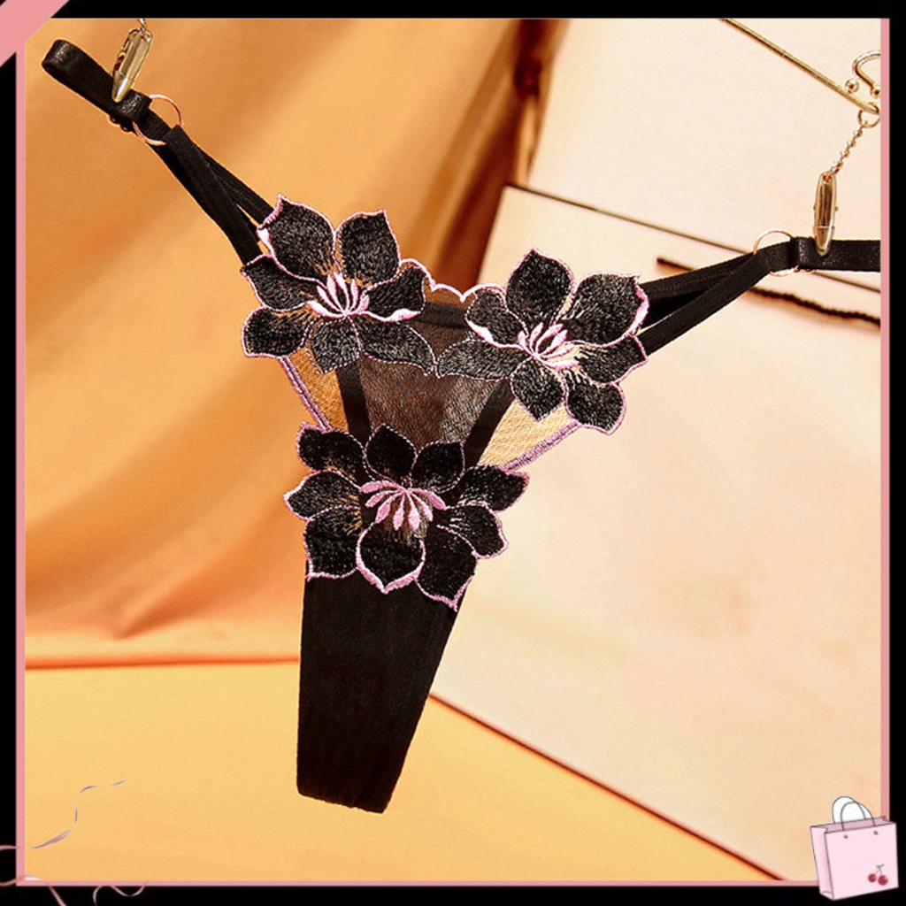 {Soltweter} Quần Lót Dệt Kim Eo Thấp Phối Lưới Thêu Hoa Sống Động Có Thể Điều Chỉnh Cho Nữ