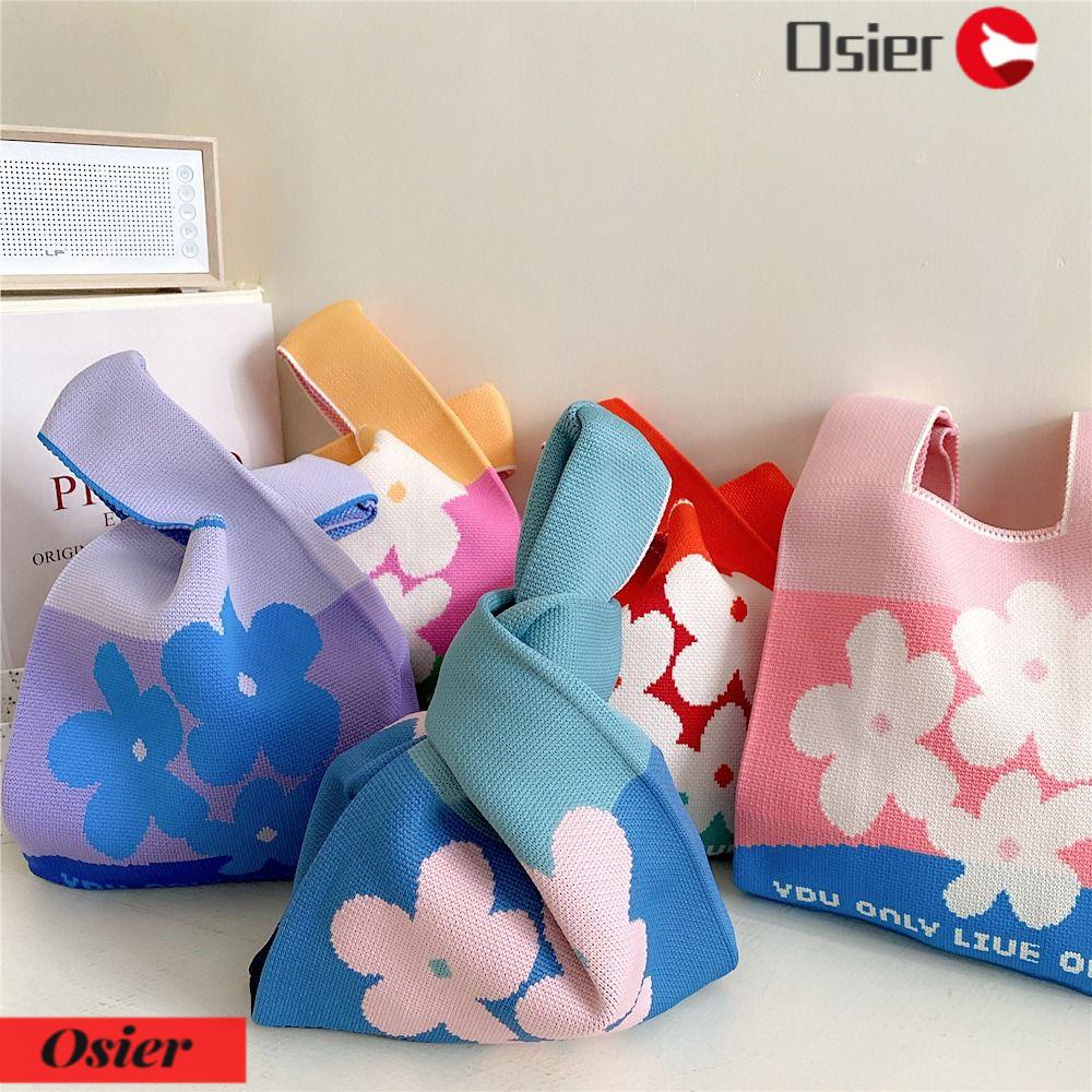 OSIER1 Túi Xách Đan Len Họa Tiết Ca Rô Thời Trang Dành Cho Nữ