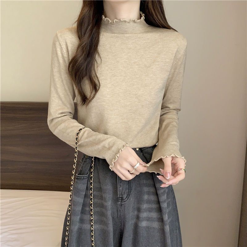Áo Thun Nữ Tay Dài Cổ Cao Màu Trơn Thời Trang