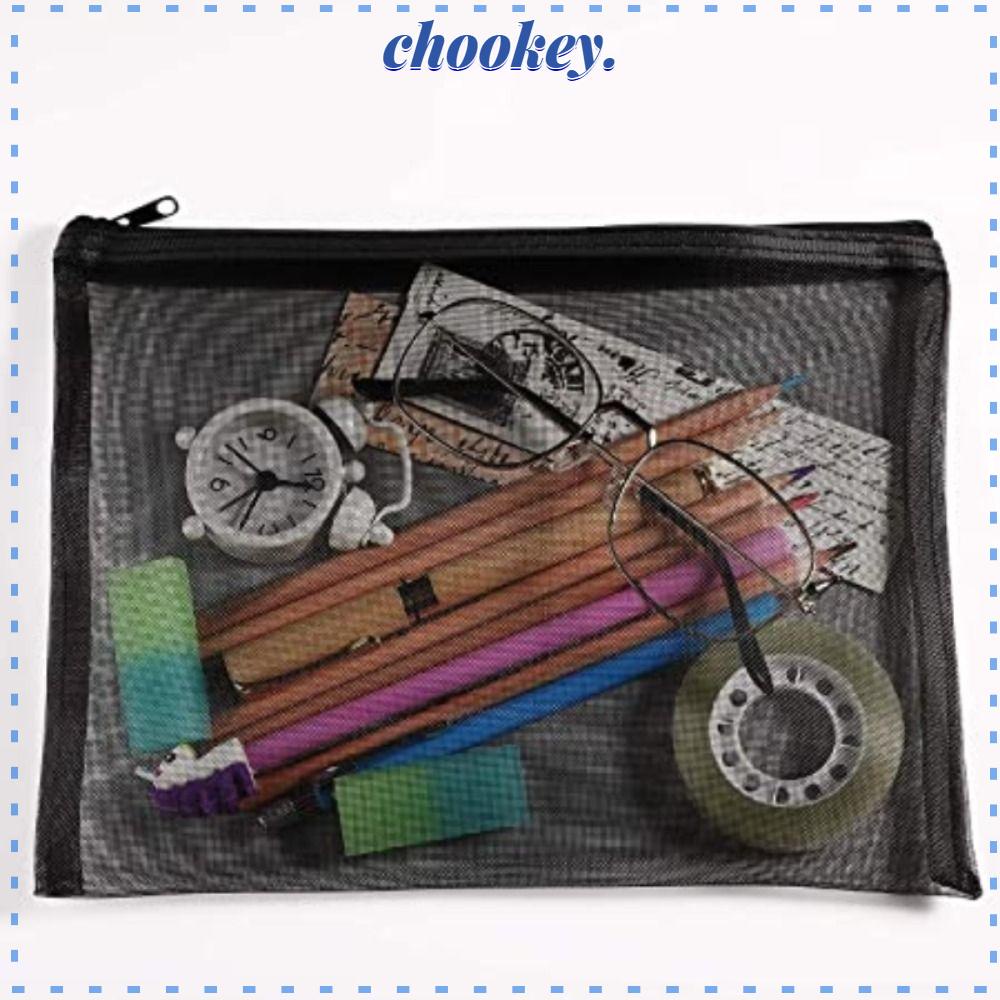 CHOOKEY Set 5 Túi Lưới Đựng Tài Liệu / Mỹ Phẩm Màu Đen Có Khóa Kéo Tiện Dụng