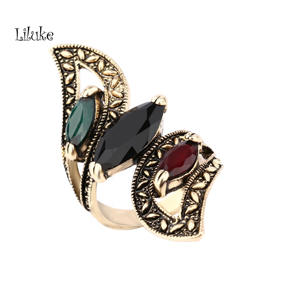 Nhẫn Hợp Kim Trang Trí Đính Đá Nhiều Màu Sắc Phong Cách Thổ Nhĩ Kỳ Cho Nữ