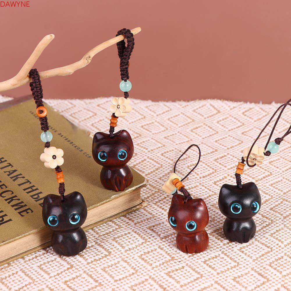 DWAYNE Móc Điện Thoại / Chìa Khóa Bằng Gỗ Đàn Hương May Mắn Phong Cách Trung Hoa