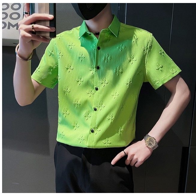 Áo Sơ Mi Tay Ngắn Cổ Vuông Màu Sắc Đơn Giản Phong Cách Hàn Quốc Cho Nam