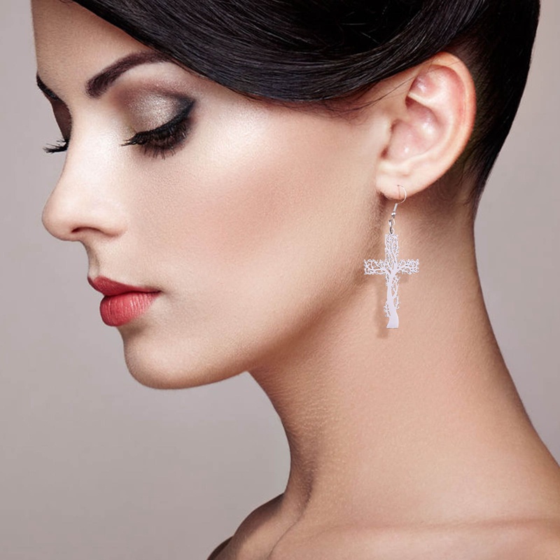 Ygt Bông Tai Thép Không Gỉ Hình Cây Thánh Giá Màu Bạc Thời Trang