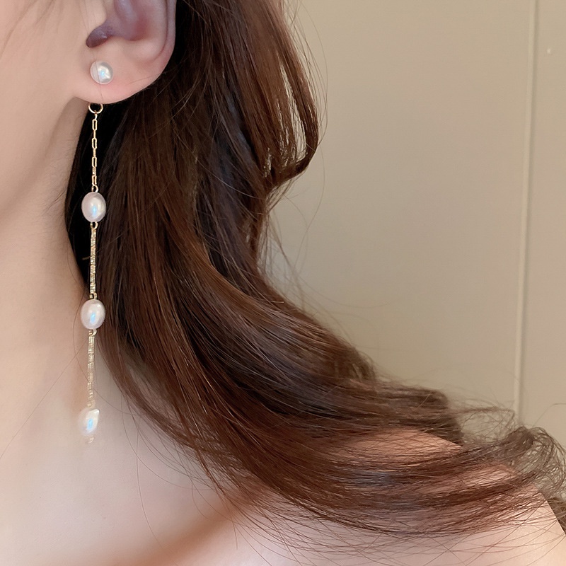 Bông Tai Tua Rua Bằng Acrylic Đính Ngọc Trai Thời Trang Chất Lượng Cao