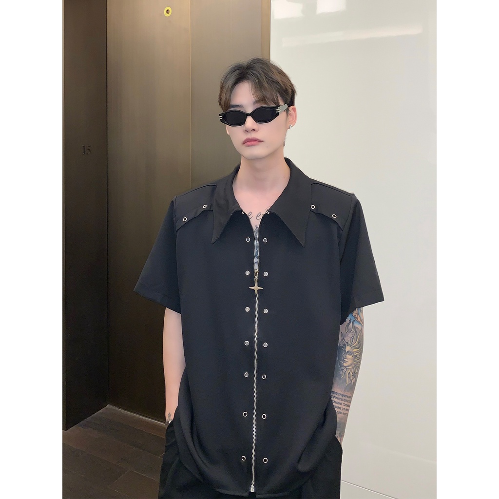 Áo Sơ Mi Cổ Bẻ Phối Khóa Kéo Thiết Kế Đơn Giản Thời Trang Cao Cấp Cho Nam