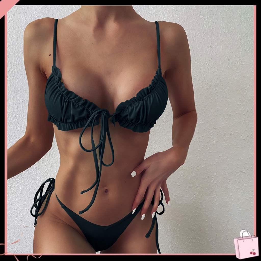 Bộ Bikini 2 Mảnh Mềm Mại Màu Trơn Phù Hợp Cho Mùa Hè