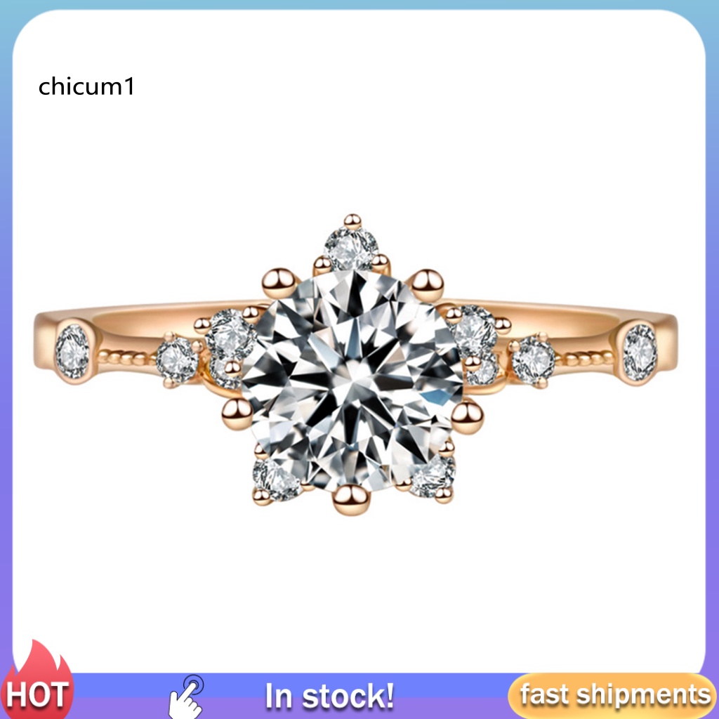 Nhẫn Hở Hình Bông Tuyết Đính Đá Zircon Lấp Lánh Phong Cách Cổ Điển Cho Cặp Đôi