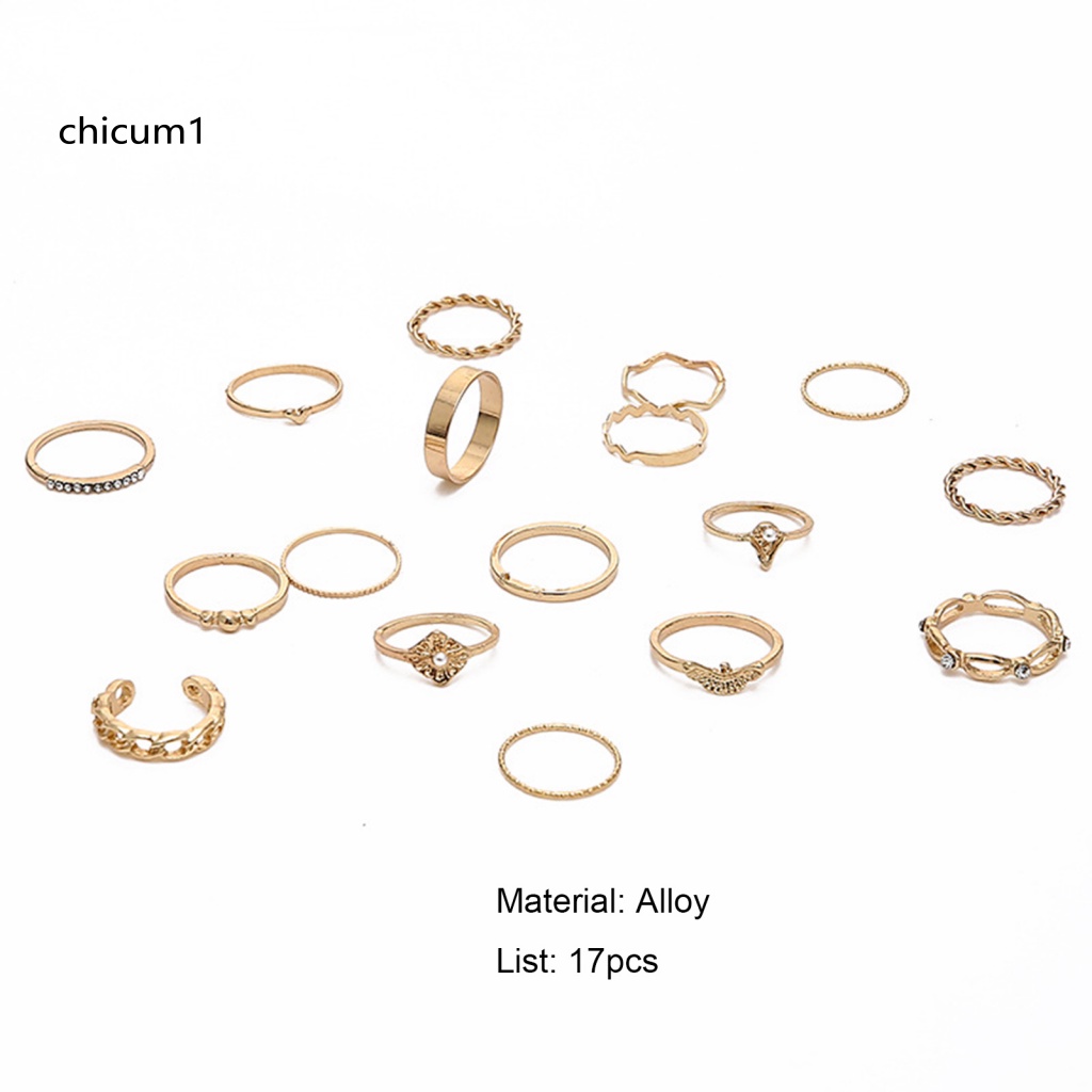 Set 17 Nhẫn Đeo Khớp Ngón Tay Đính Ngọc Trai Giả Phong Cách Vintage