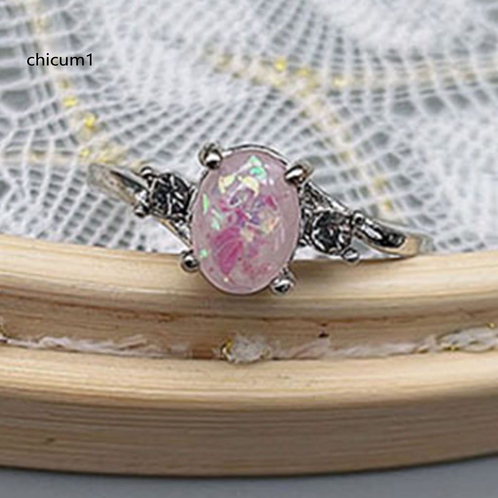 Nhẫn Hợp Kim Đính Đá Opal Hình Oval Xinh Xắn Cho Nữ