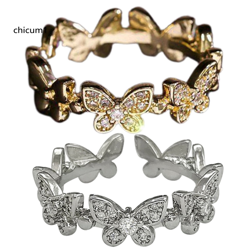 Nhẫn Đính Hôn Dạng Mở Hình Bướm Có Thể Điều Chỉnh Phong Cách Hàn Quốc