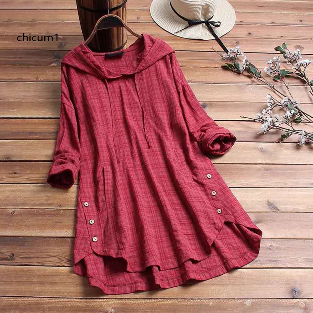 Áo Hoodie Tay Dài Dáng Chữ A Phối Dây Rút Plus Size Cho Nữ