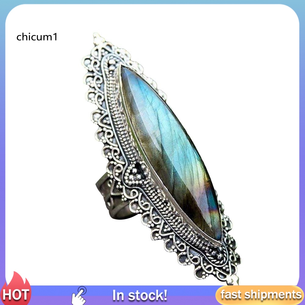 Nhẫn Khảm Đá Labradorite Giả Kim Cương Cổ Điển Cho Nữ