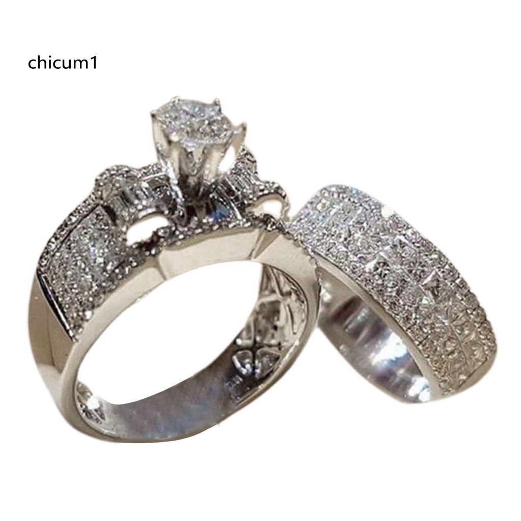 Set 2 Nhẫn Cặp Bản Rộng Đính Đá Thời Trang