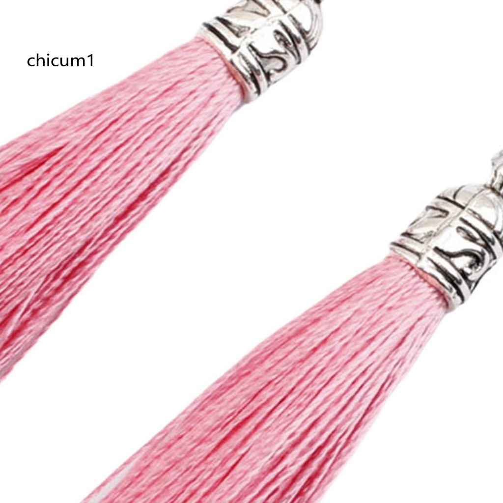 1 Đôi Bông Tai Thiết Kế Tua Rua Bằng Cotton Phong Cách Bohemian