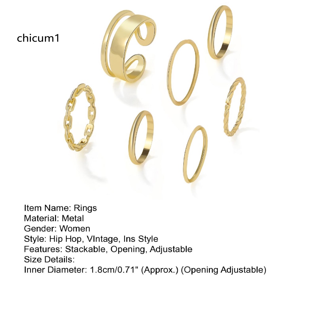 Set 7 Nhẫn Đeo Khớp Ngón Tay Phong Cách Hip Hop Cho Nữ