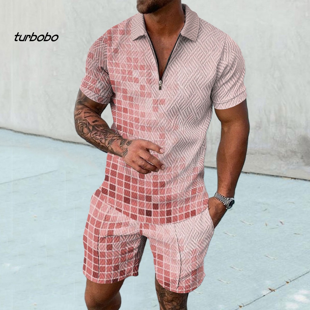 Set 2 Món Áo Thun Tay Ngắn Cổ Khóa Kéo + Quần Short Thời Trang Nam