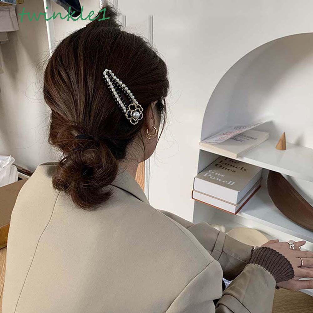 TWINKLE Kẹp Tóc Đính Đá Hình Giọt Nước Màu Trắng Đen Phong Cách Hàn Quốc Cho Nữ