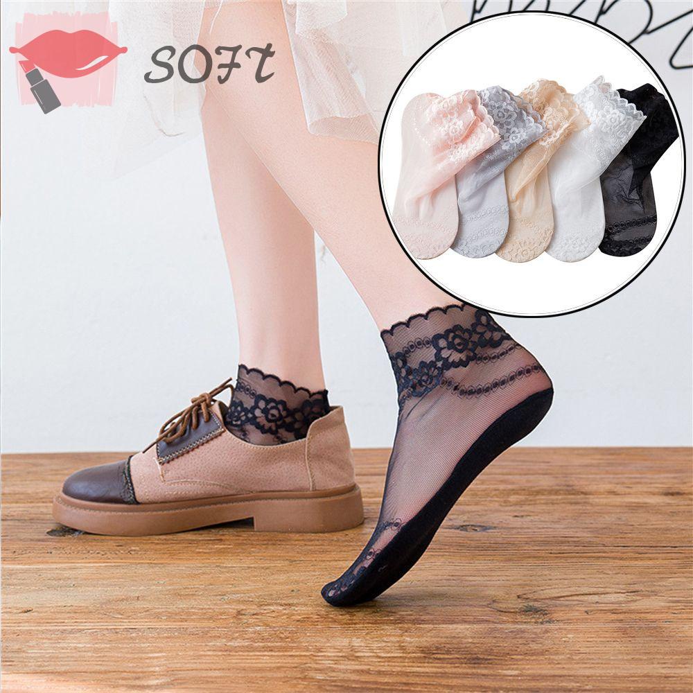 SOFTNESS Vớ Thuyền Tàng Hình Chống Trượt Phối Ren Thời Trang