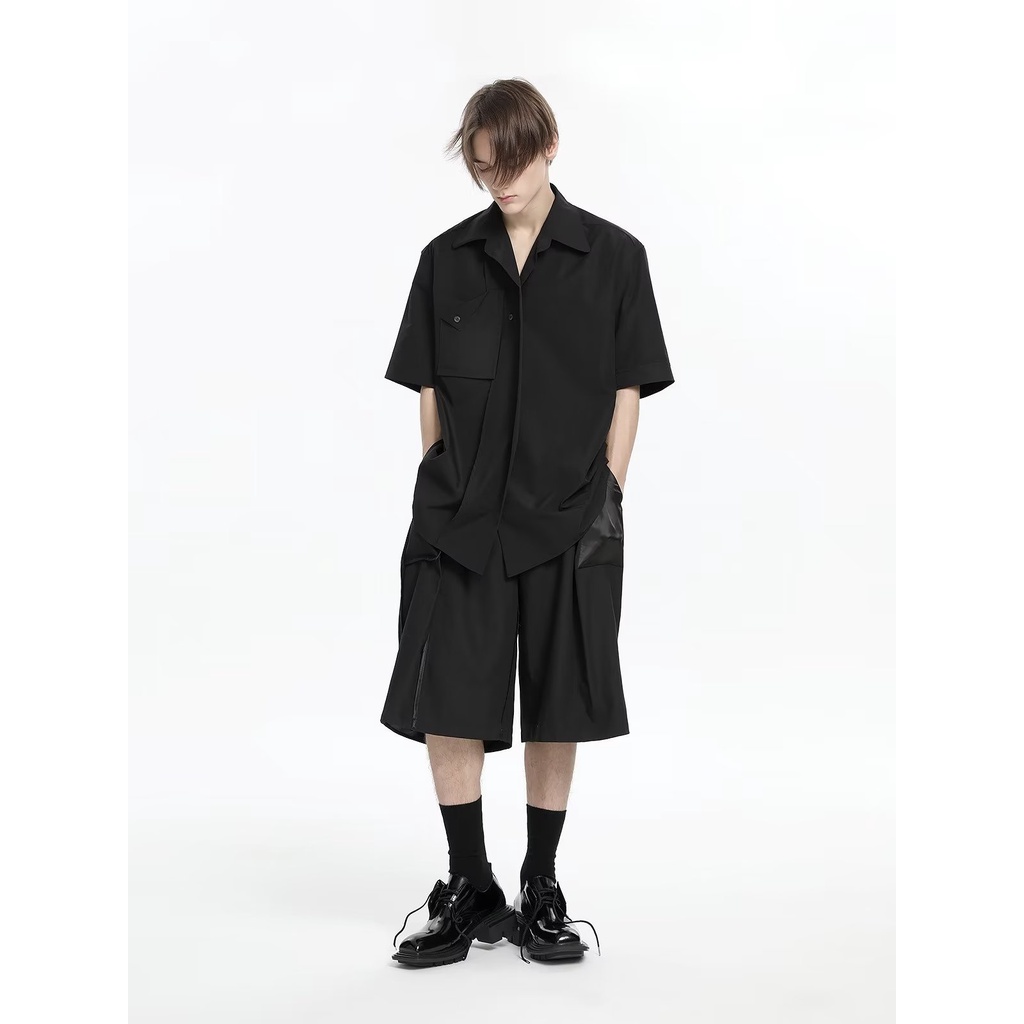 Áo Sơ Mi Tay Ngắn Dáng Rộng Màu Trắng Đen Thời Trang Mùa Hè Cho Nam