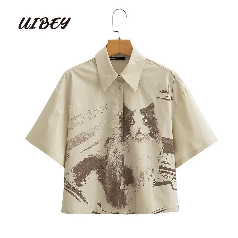 Uibey Áo Sơ Mi Tay Ngắn Cổ Bẻ In Họa Tiết Thời Trang 2336
