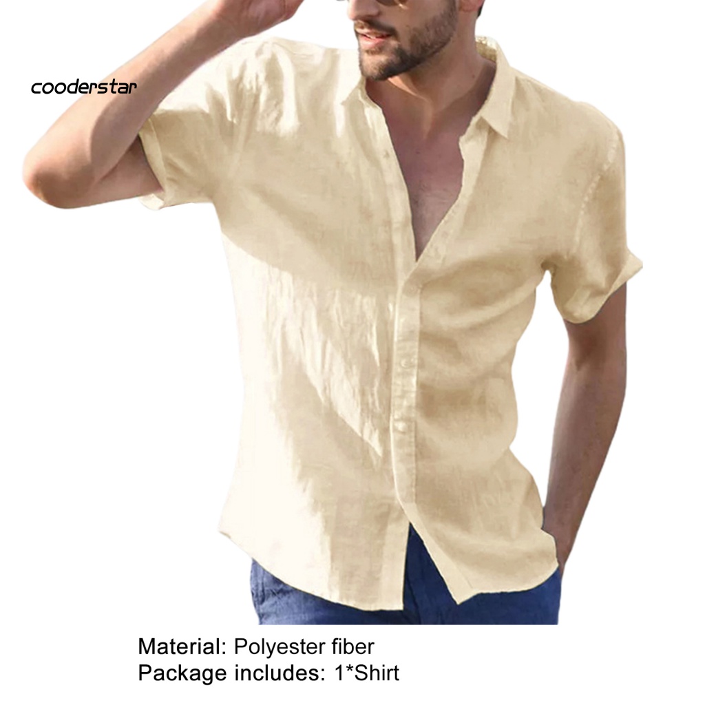 Áo Sơ Mi Tay Ngắn Cổ Bẻ Màu Sắc Trơn Thoáng Khí Thời Trang Đi Biển Cho Nam
