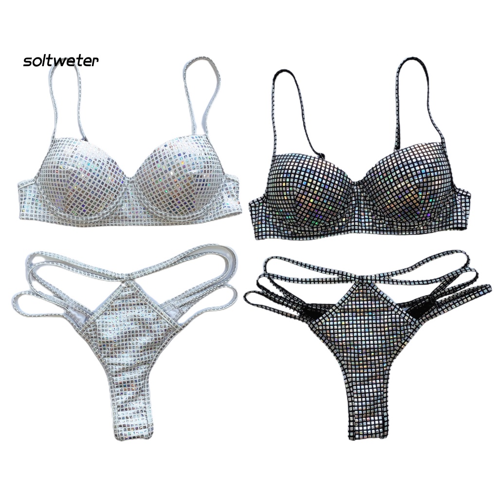 Bộ Bikini 2 Mảnh Thiết Kế Lấp Lánh Lưng Cao Trọng Lượng Nhẹ Thời Trang Quyến Rũ Cho Nữ