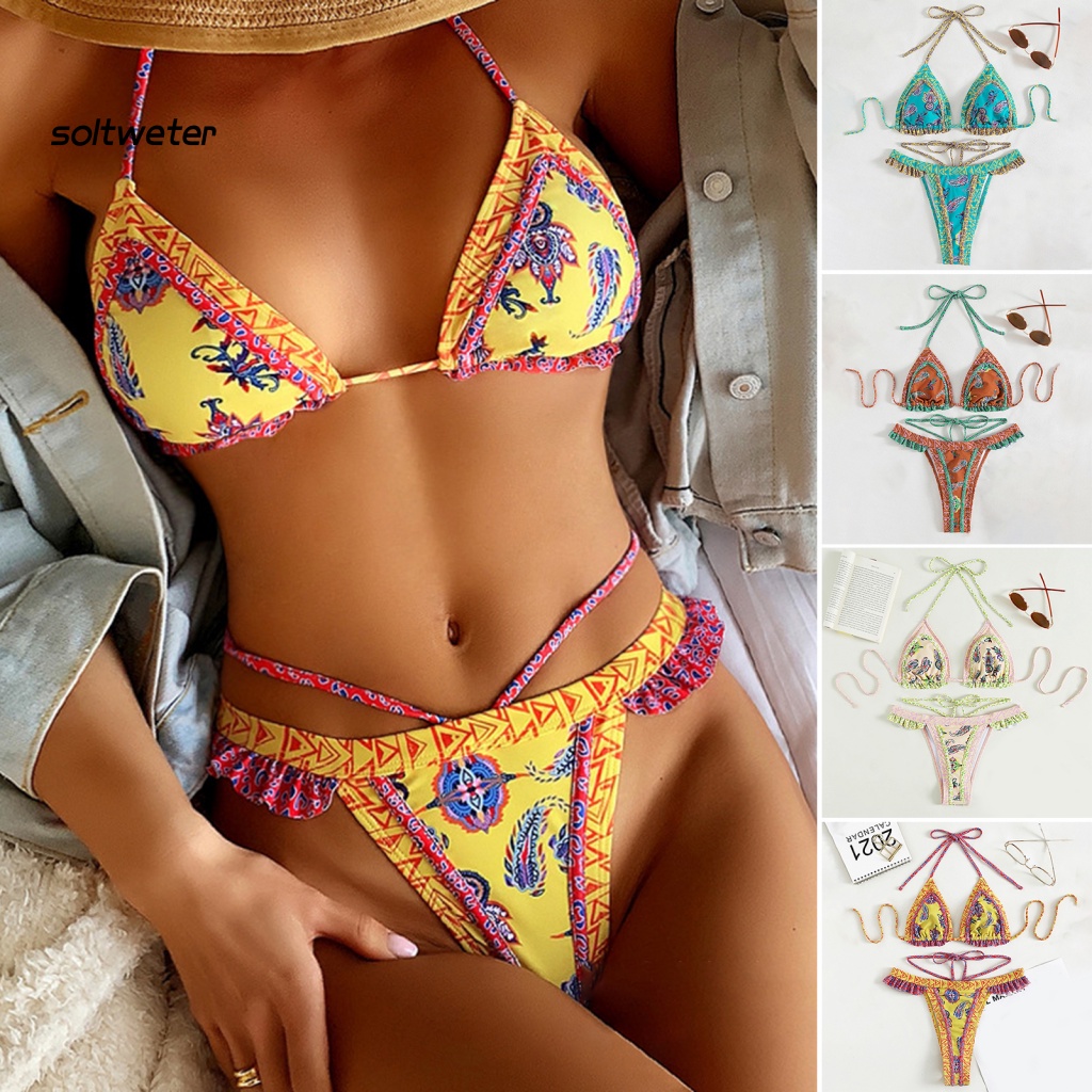 Bộ Đồ Bơi 2 Mảnh Họa Tiết Thổ Cẩm Ba Mảnh Thời Trang Mùa Hè Cho Nữ